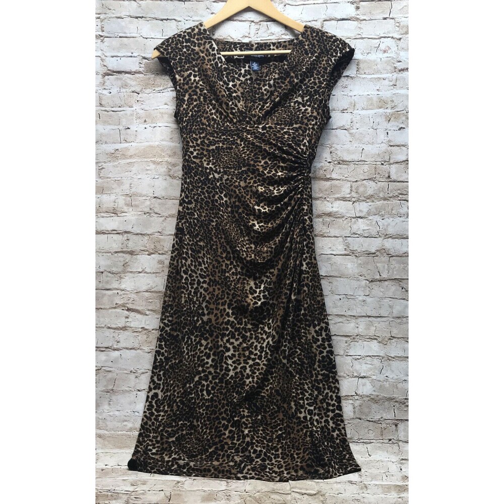 American Living Womens Dress Size 2 Leopard Print Rouche Wrap Look Bodycon